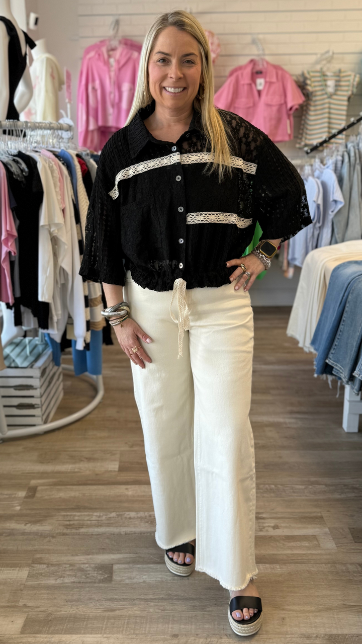 High Rise Ecru Raw Hem Wide Leg Jeans