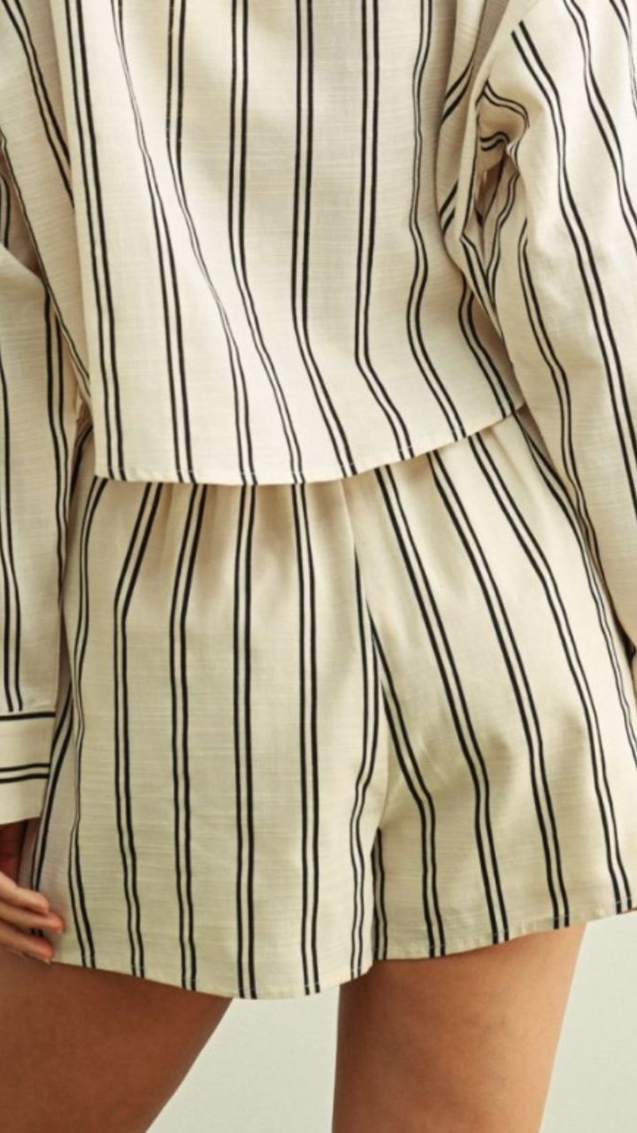 Black Stripe Drawstring Shorts