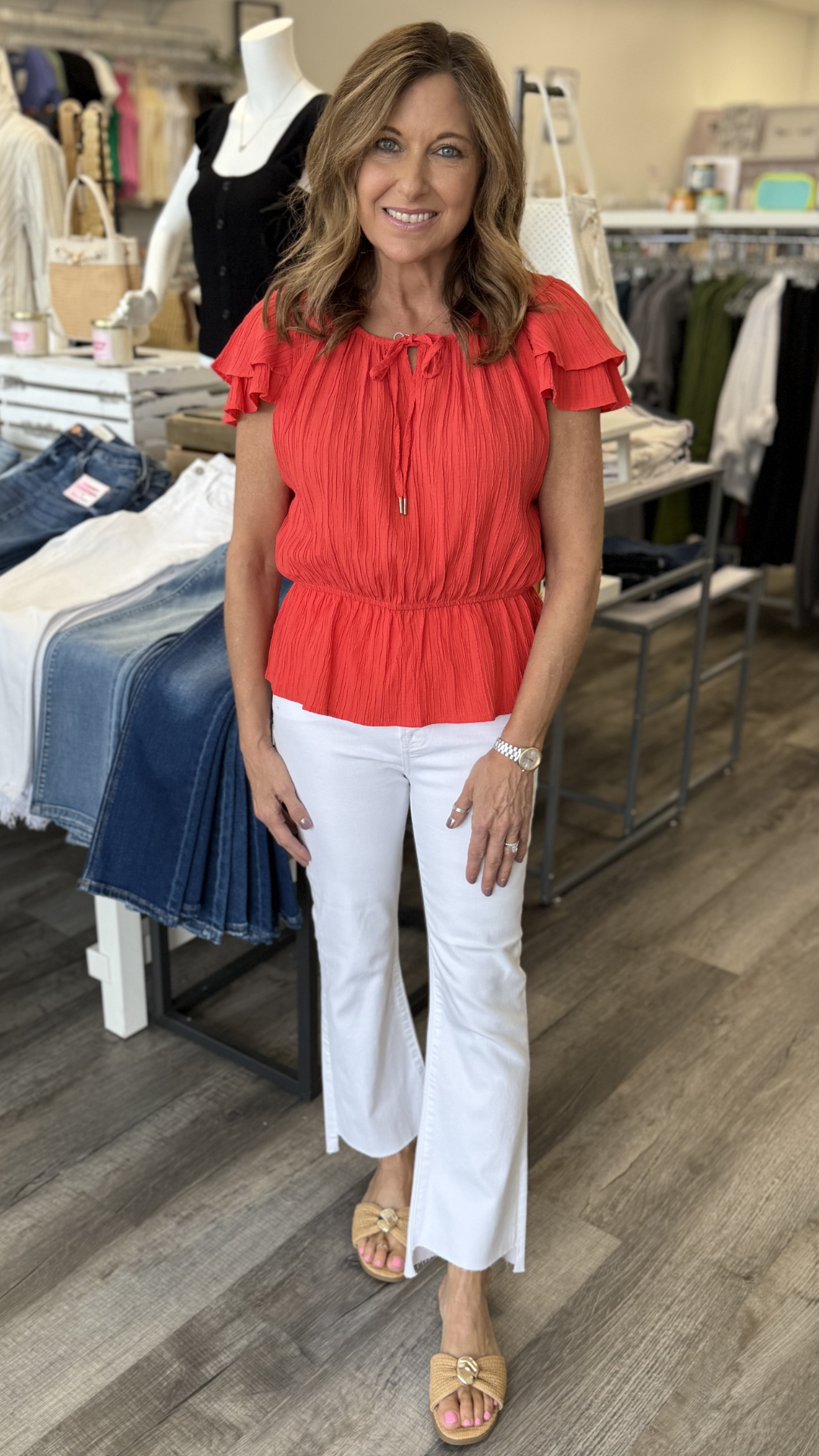 Coral Tiered Sleeve Blouse