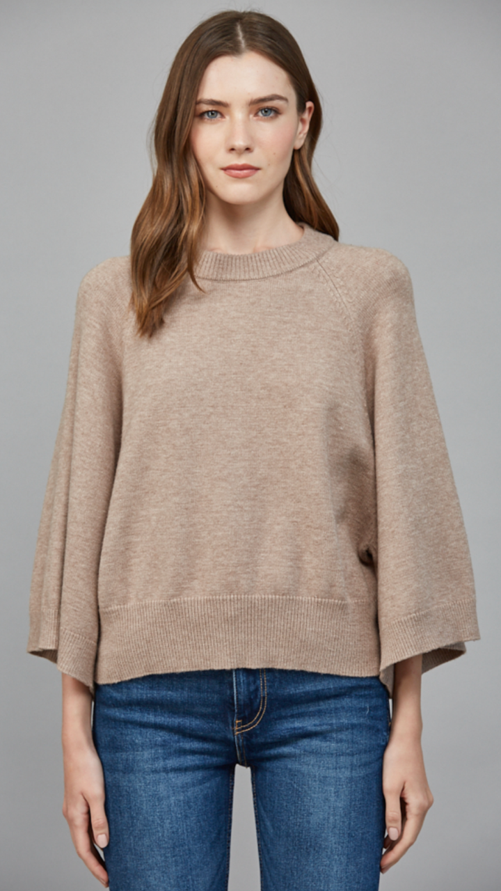 Soft Mocha Raglan Sleeve Crew Neck Sweater