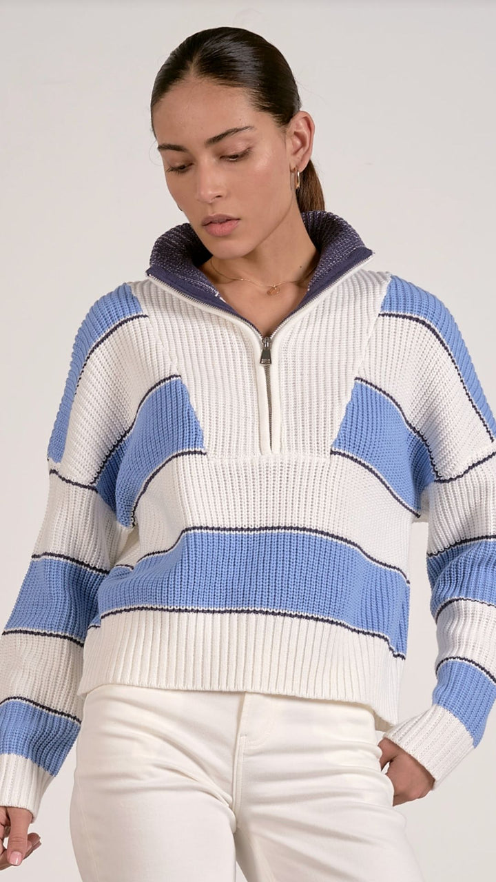 Light Blue Quarter Zip Colorblock Sweater
