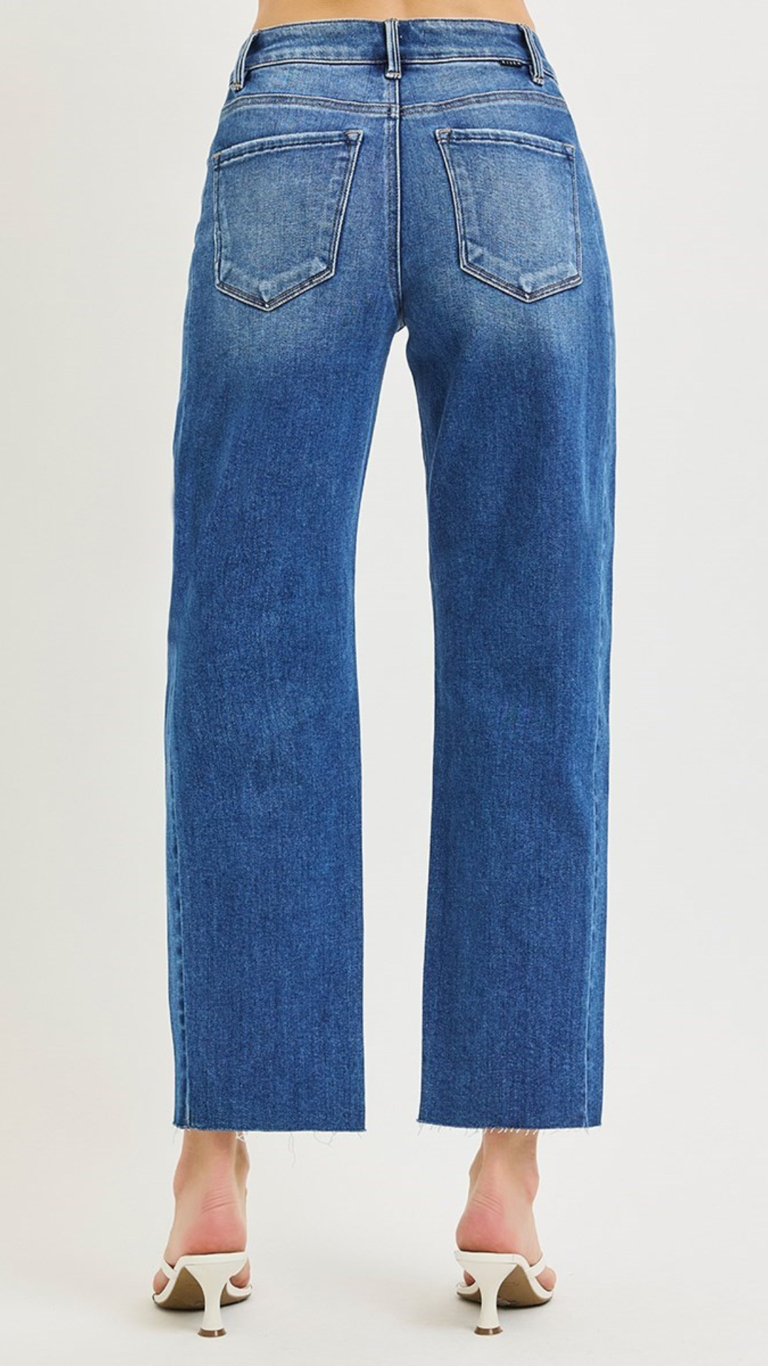 High Rise Dark Wash Crop Barrel Curved Seam Jeans