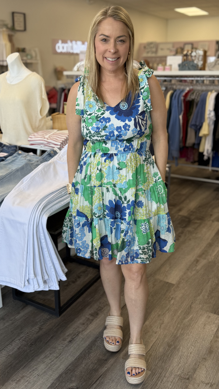 Floral Print Dress With Shoulder Tie Straps