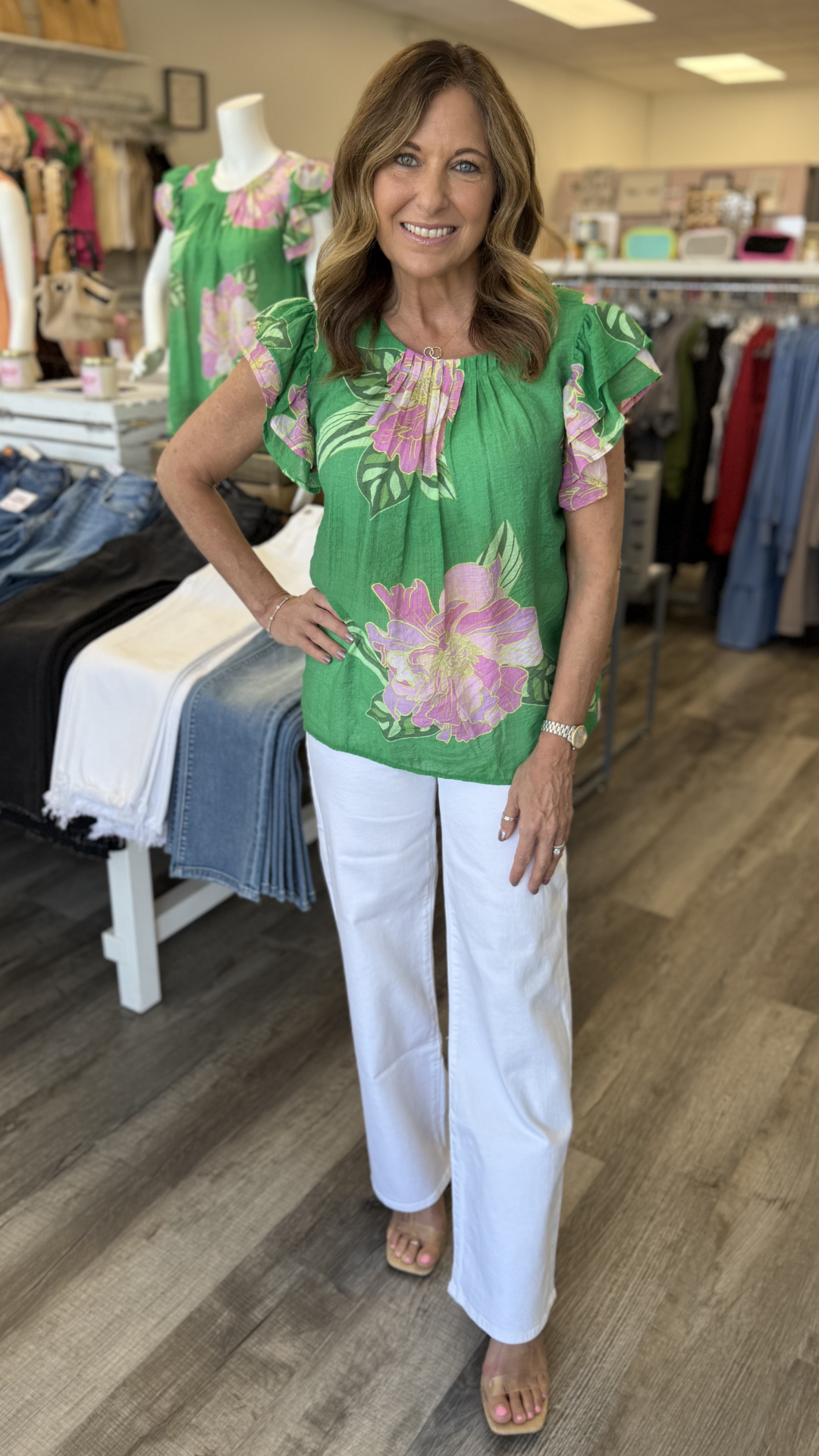 Floral Print Flutter Sleeve Blouse