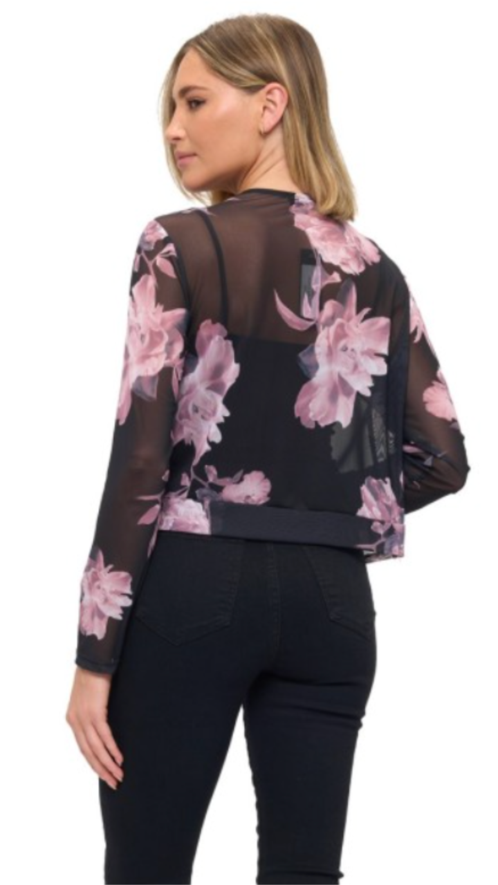 Pink Floral Mesh Cardigan