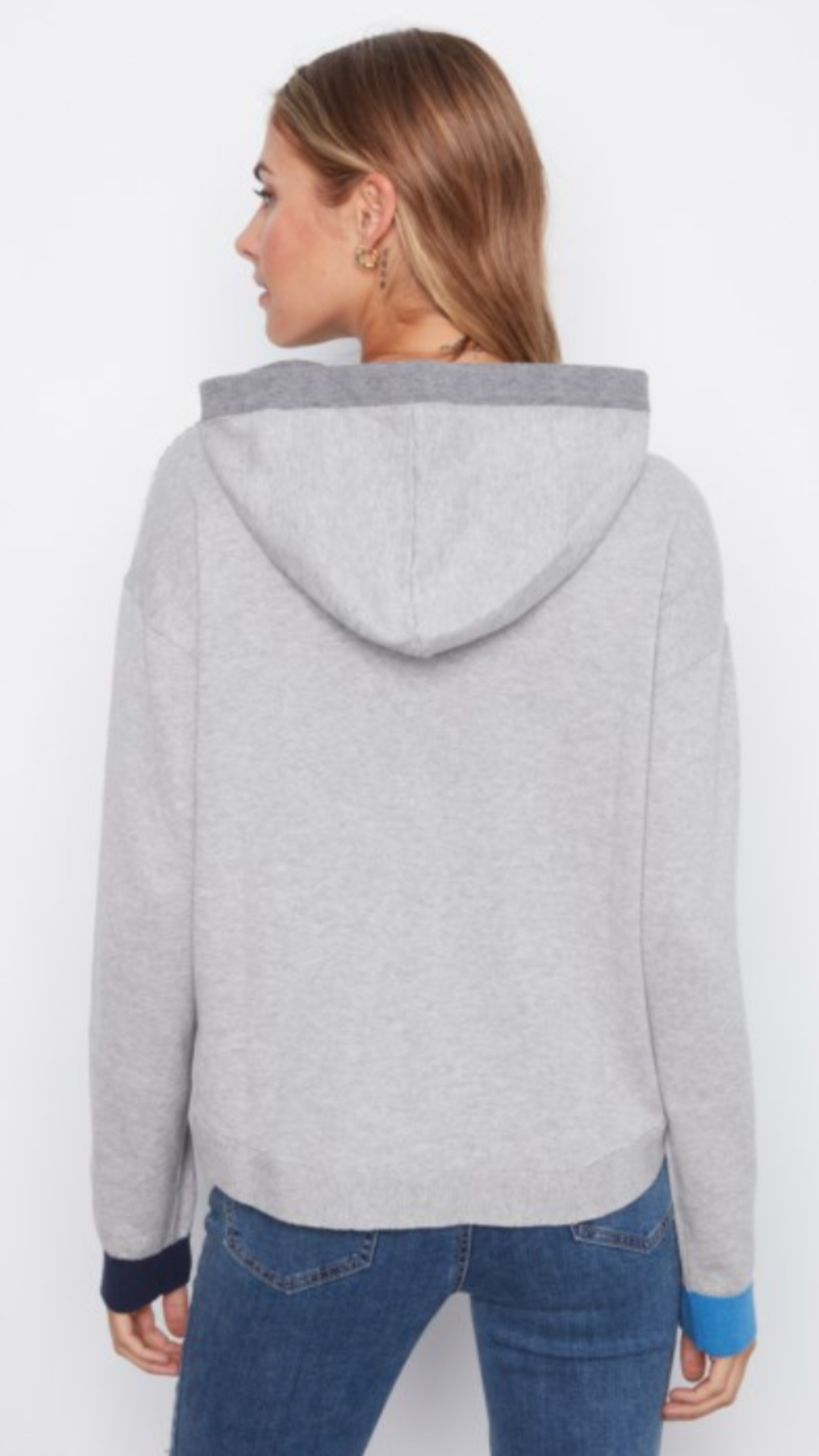 Blue Contrast Detail Hooded Sweater