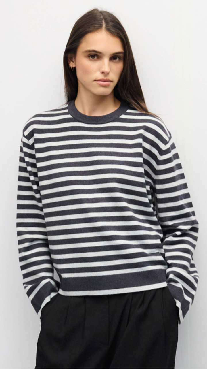 Navy And Heather Grey Striped Boyfriend Sweater