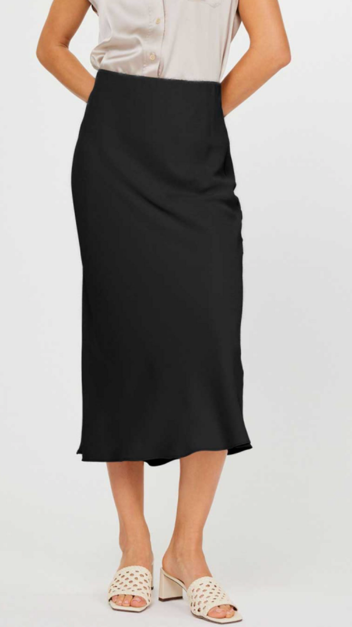 Black Silk Midi Skirt