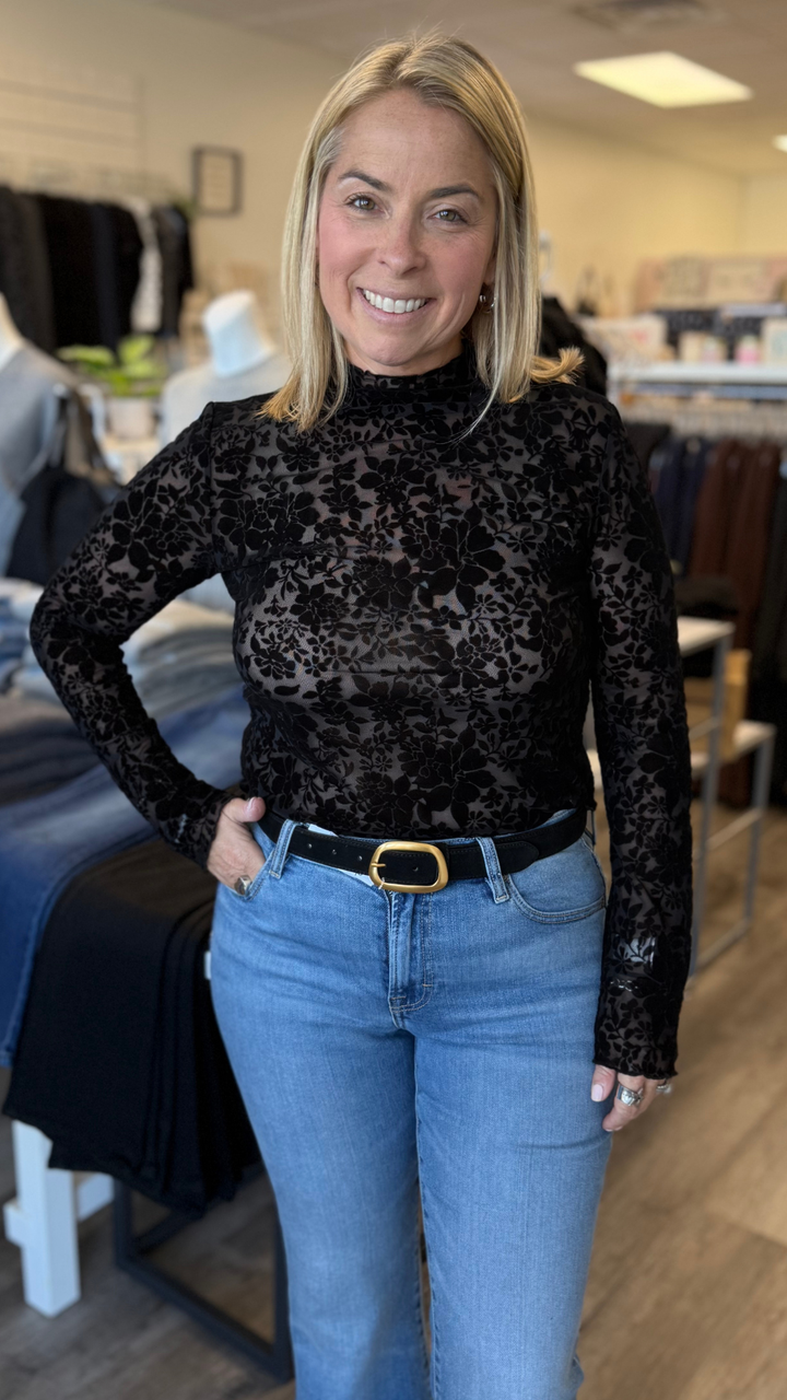 Black Floral Lace Velvet Undersweater