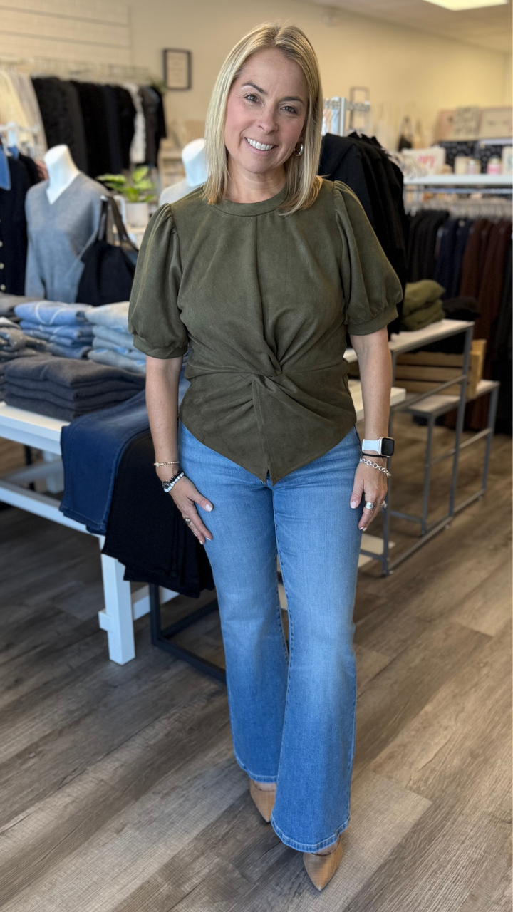 Olive Suede Twist Top