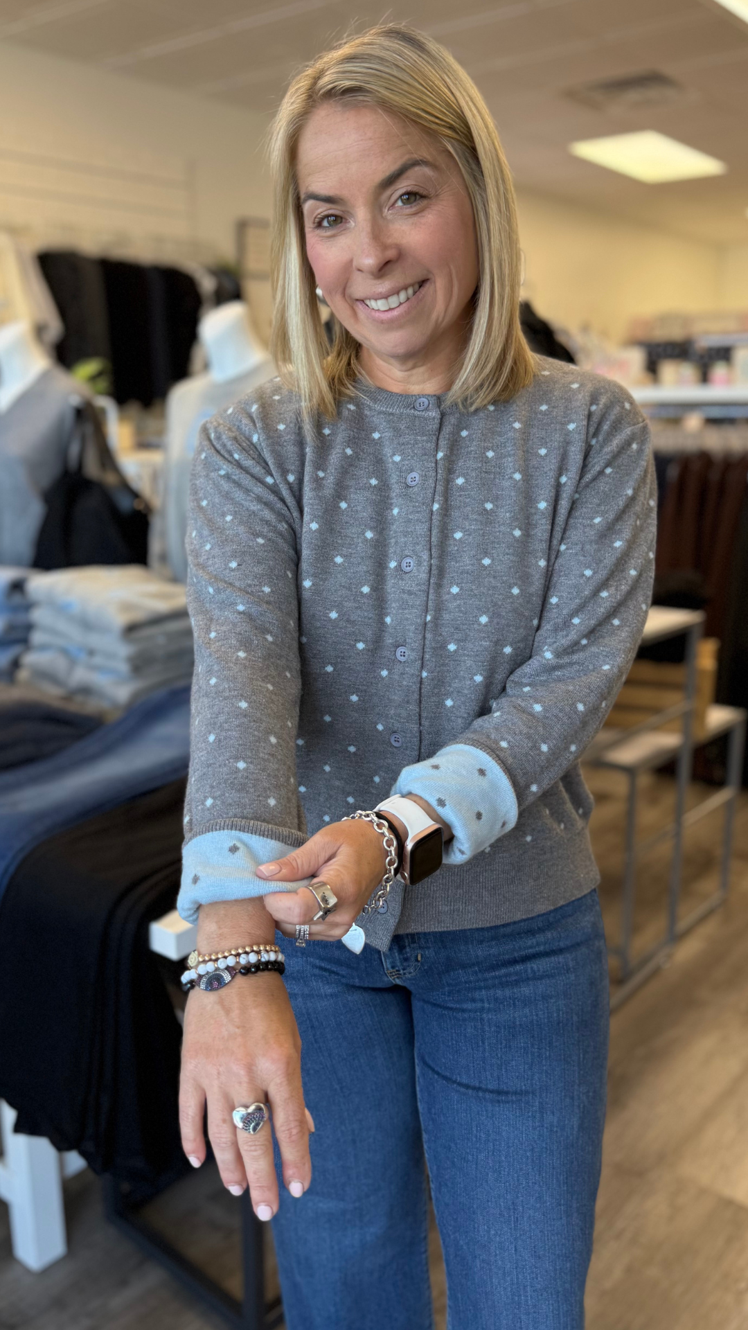 Heather Gray Inside Out Polka Dot Cardigan