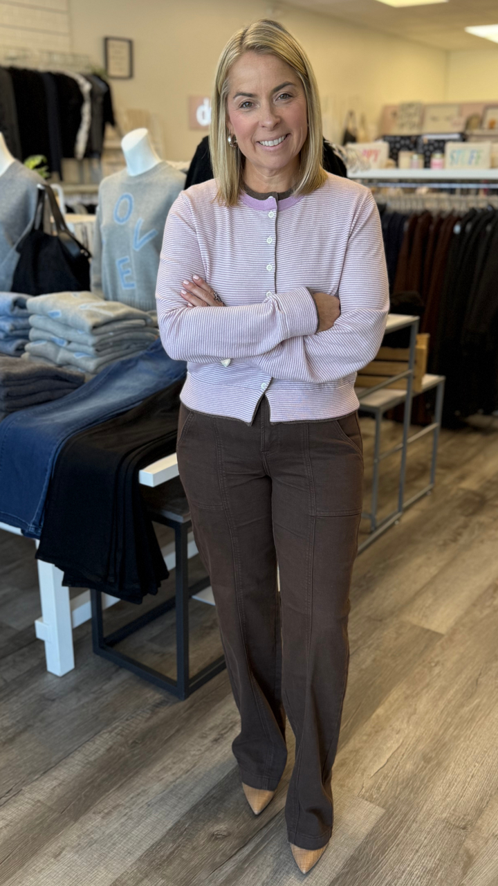 High Rise Mocha Front Seams Classic Straight Full Length Jeans