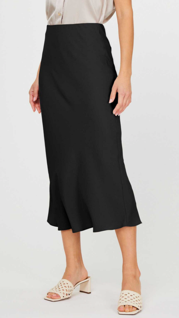 Black Silk Midi Skirt