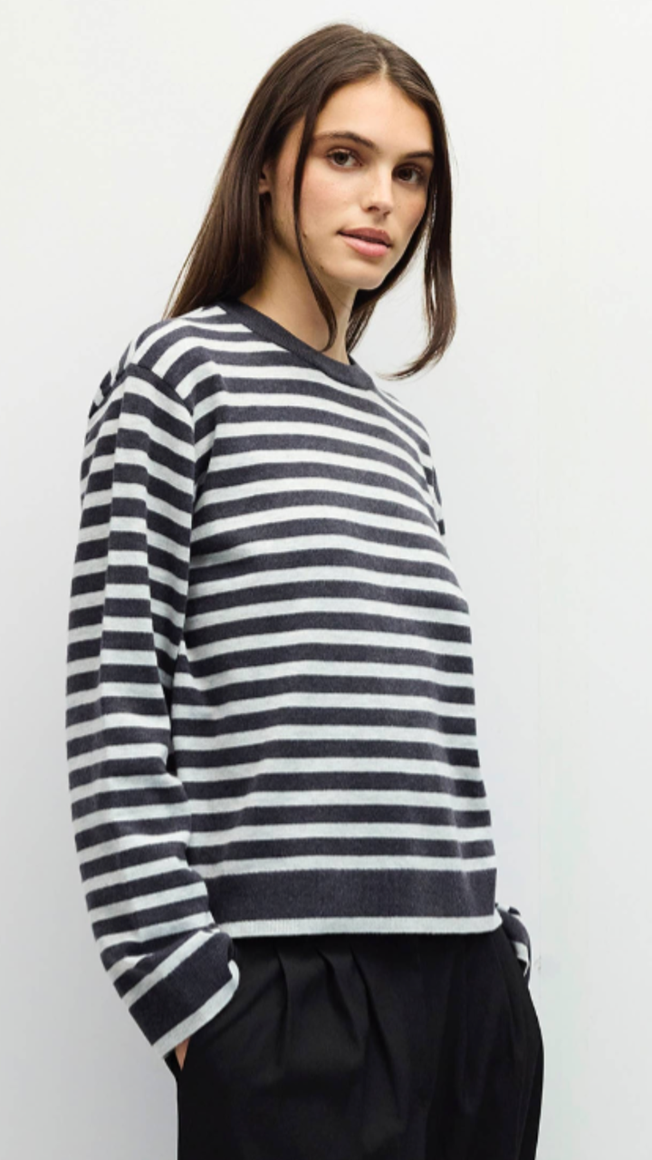 Navy And Heather Grey Striped Boyfriend Sweater