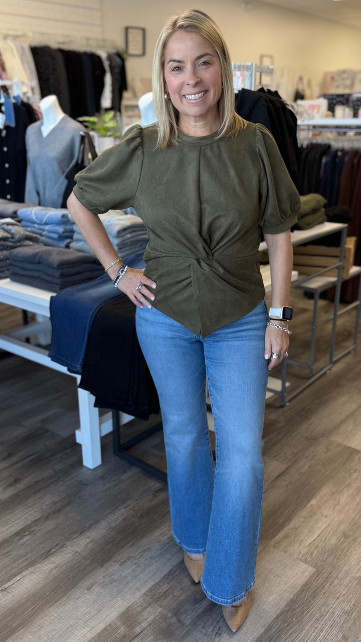 Olive Suede Twist Top