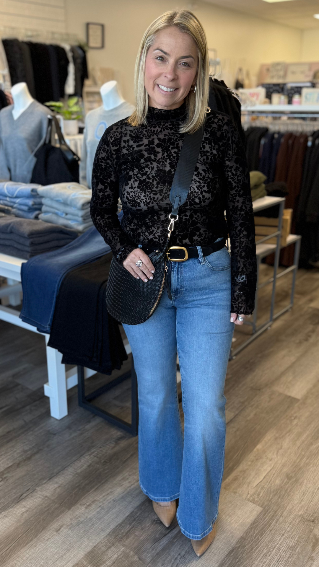 Black Floral Lace Velvet Undersweater