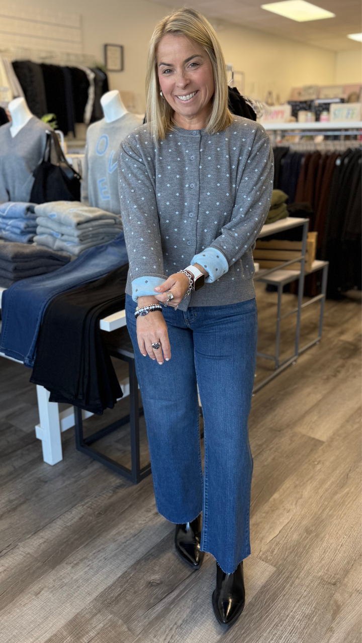 Heather Gray Inside Out Polka Dot Cardigan
