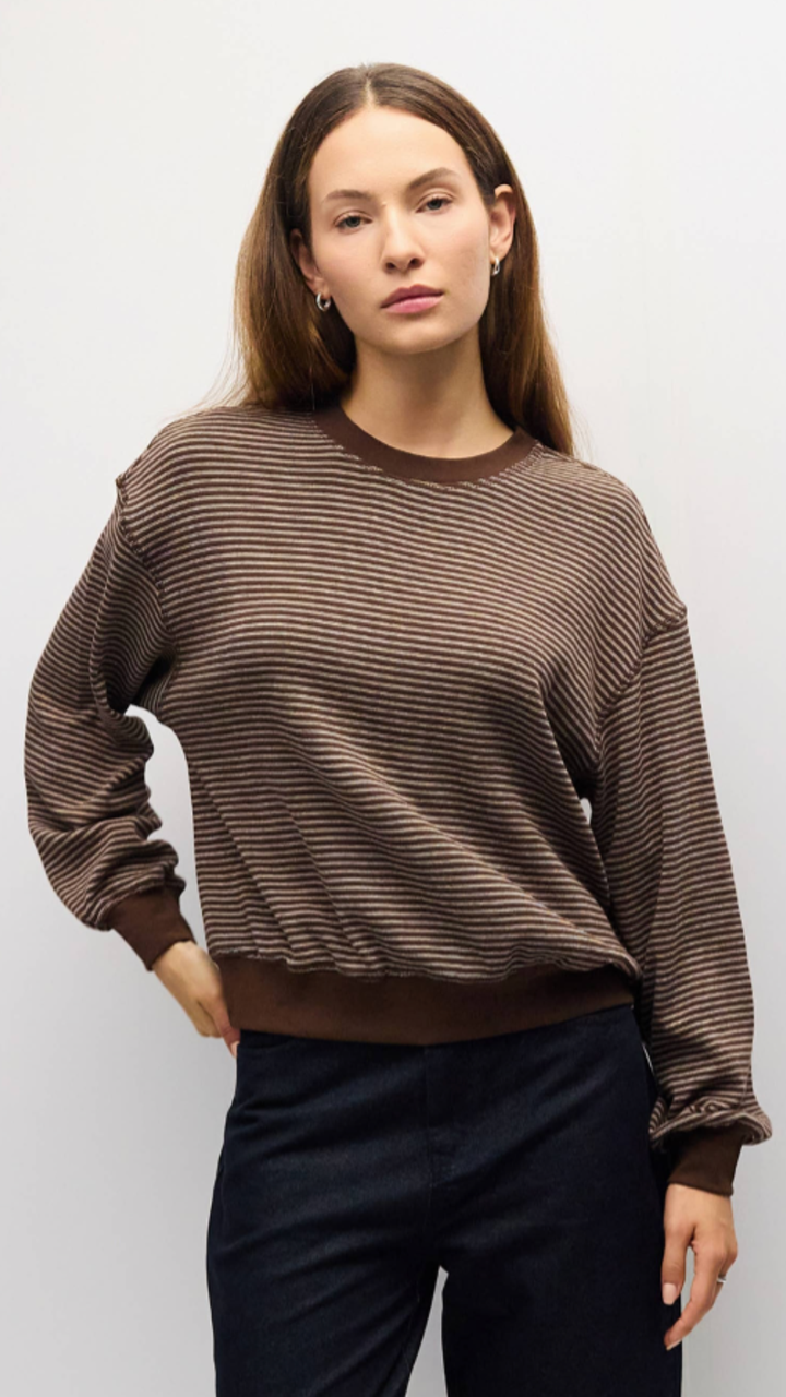 Brown And Cream Stripe Crewneck Top