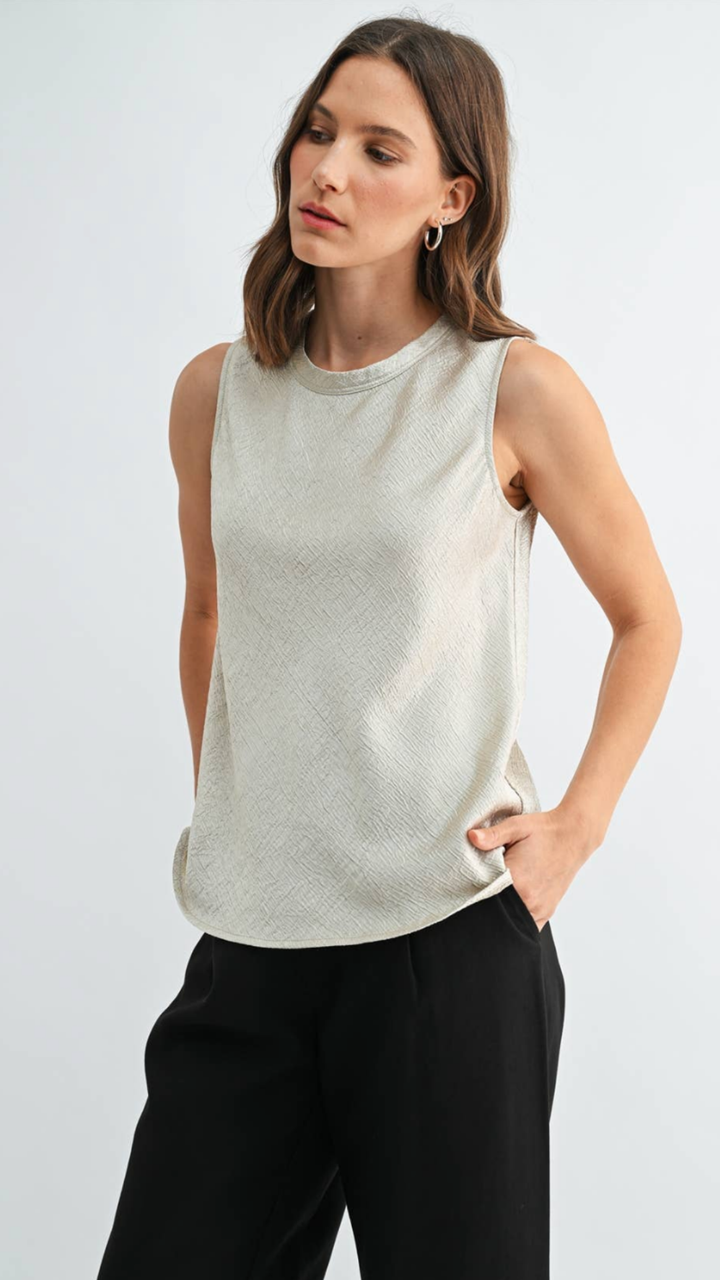 Textured Satin Sleeveless Tank