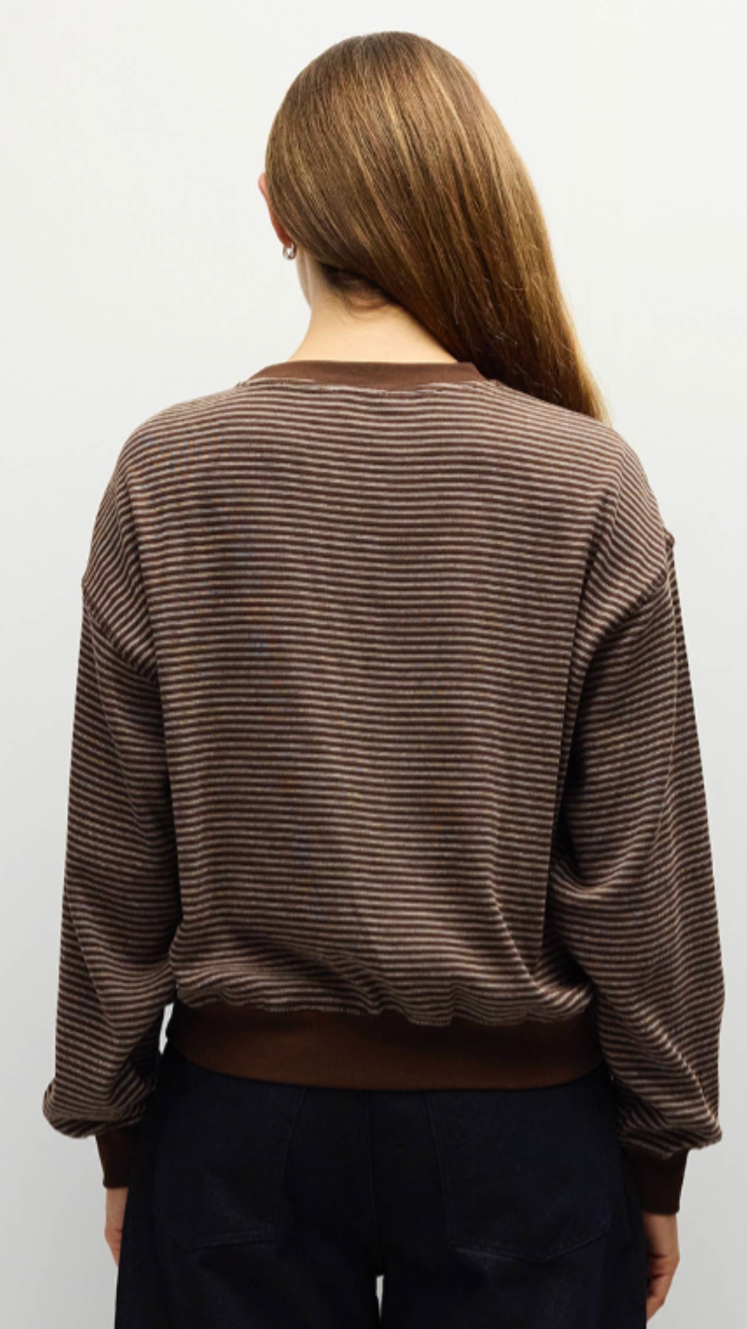 Brown And Cream Stripe Crewneck Top