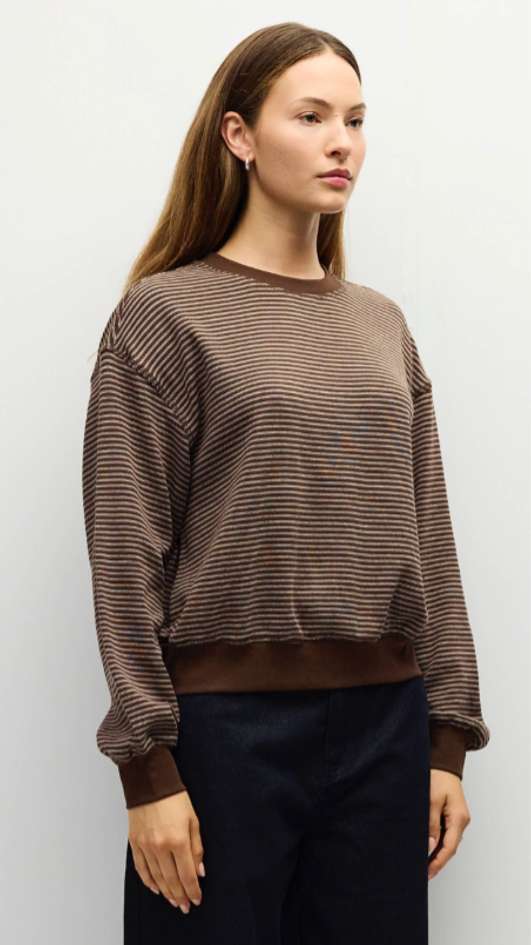 Brown And Cream Stripe Crewneck Top