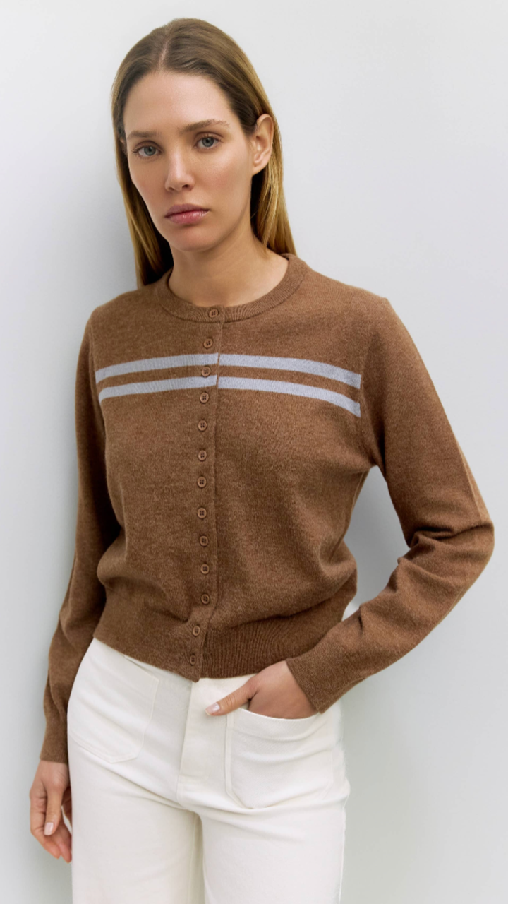 Brown And Blue Long Sleeve Cardigan