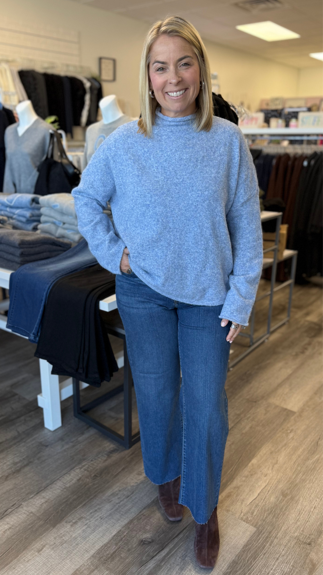 Dusty Blue Piper Mock Neck Pullover