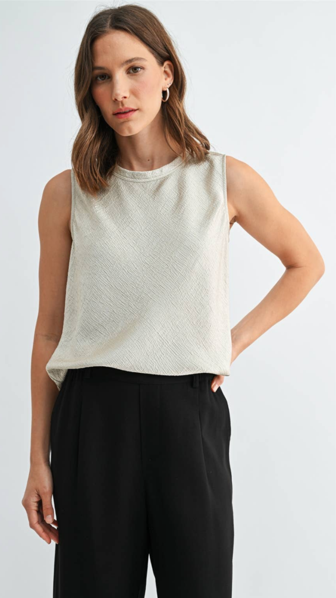 Textured Satin Sleeveless Tank