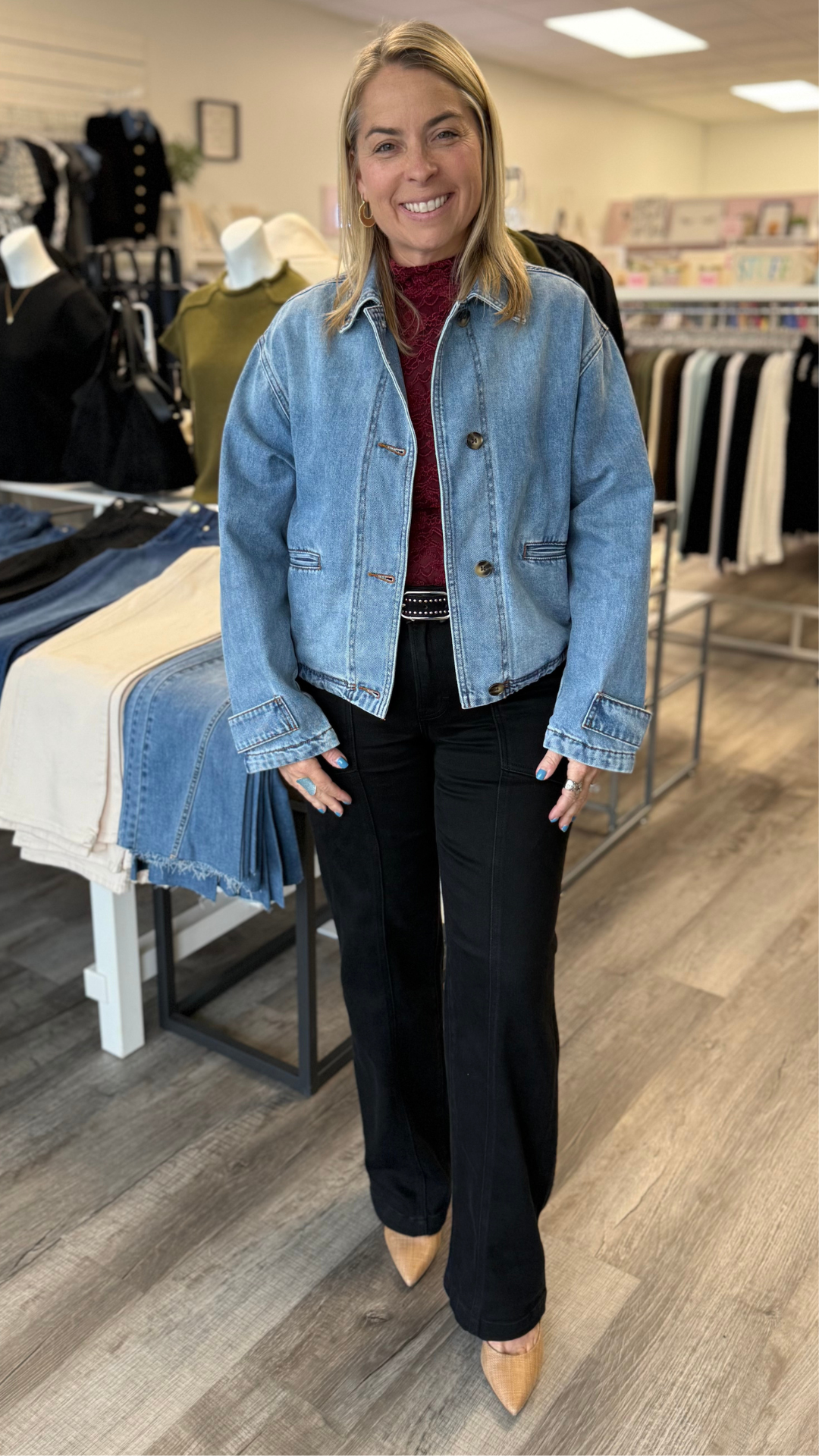 Denim Button Front Bomber Jacket
