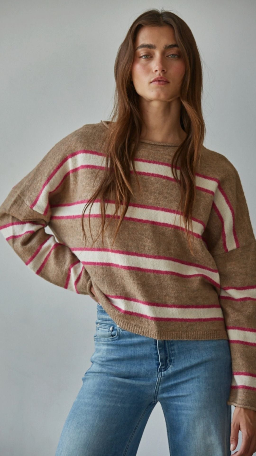Mocha Pink Striped Knit Sweater