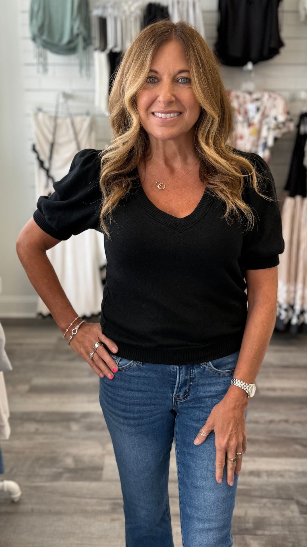 In My Feels Puff Sleeve V Neck Pullover