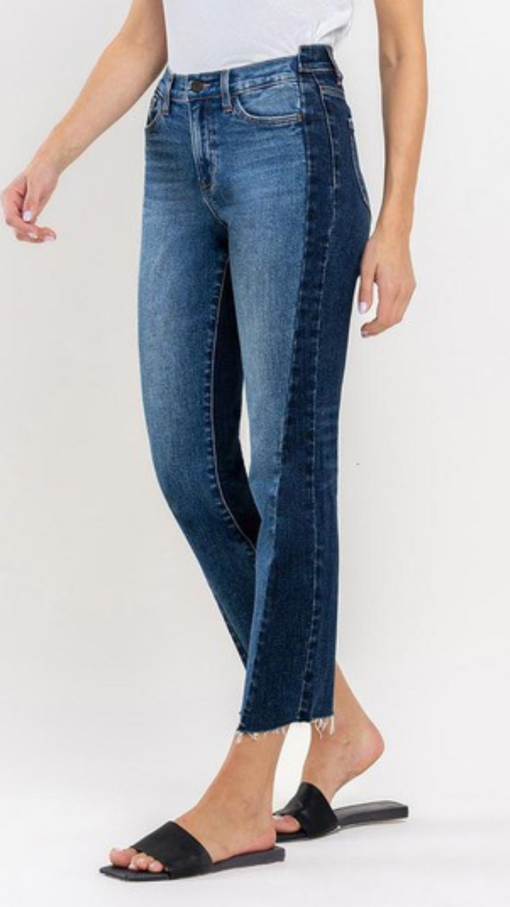 High Rise Colorblock Straight Jeans