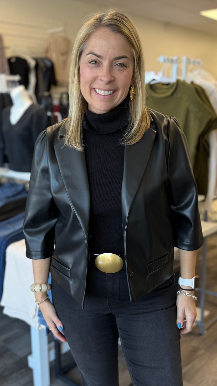 Black Faux Leather Short Sleeve Jacket