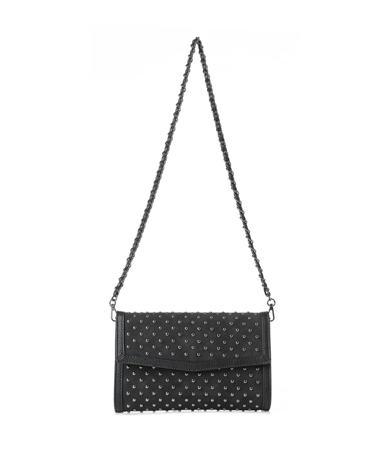 Beth Black Suede Studded Clutch
