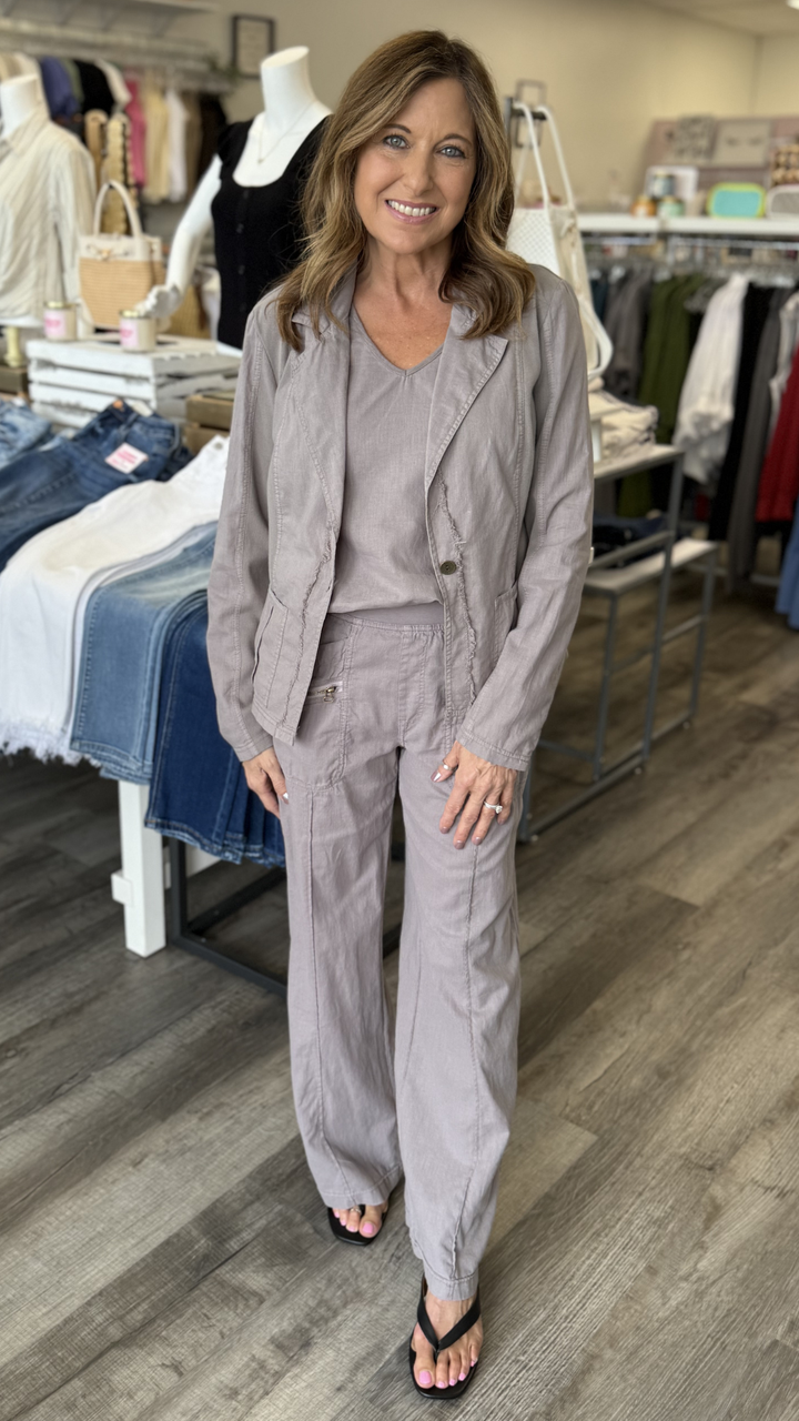 Poppy Seed Brax Linen One Button Blazer