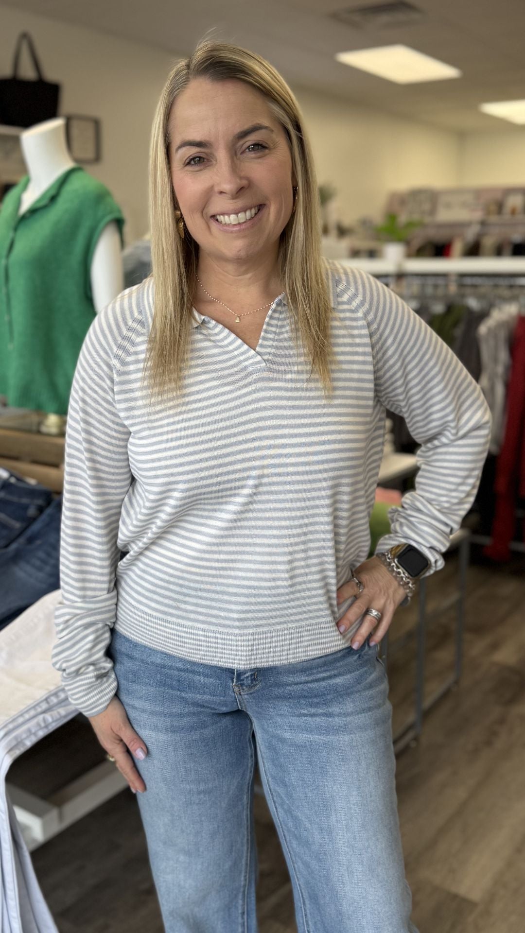 Light Blue Striped Pullover Sweater