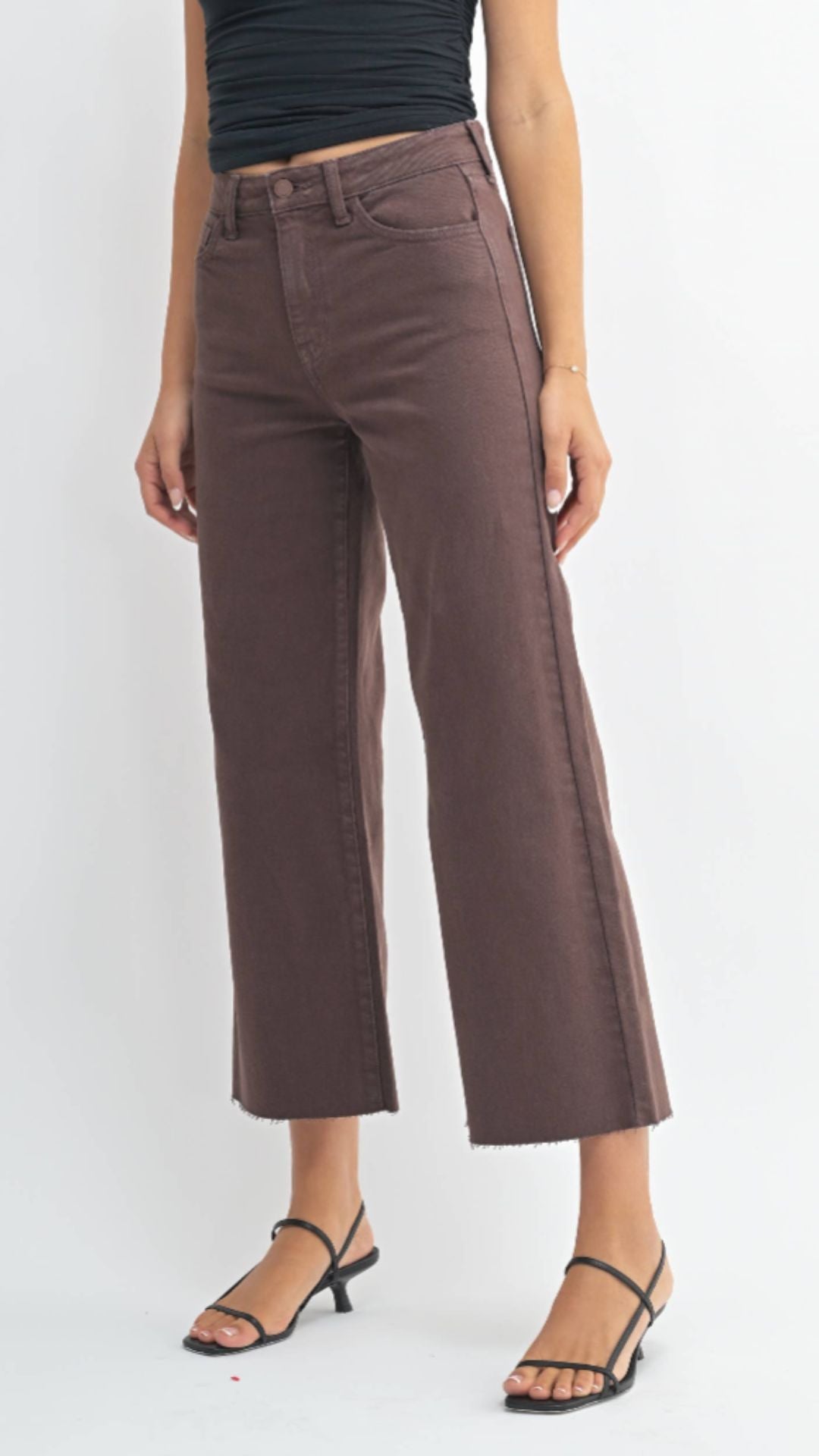High Rise Espresso Slim Wide Leg Jeans