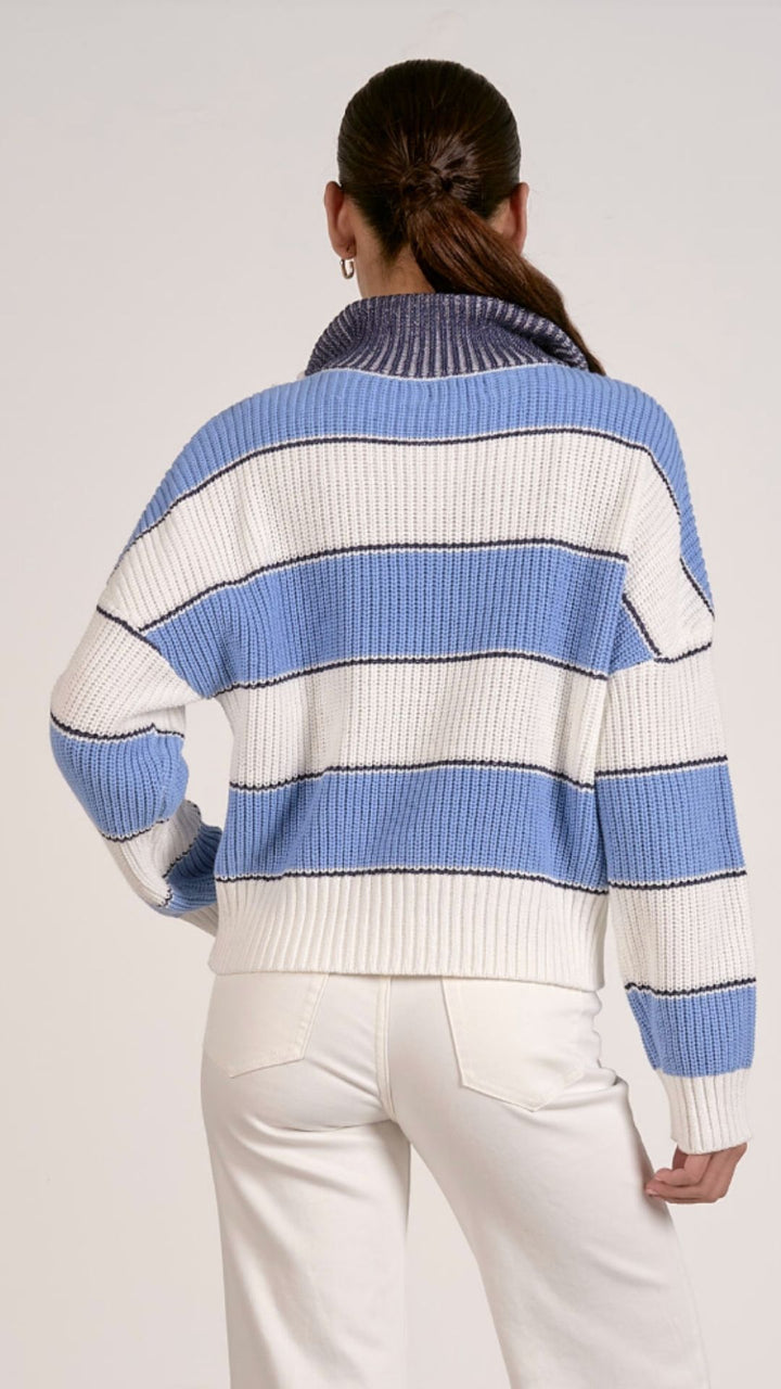 Light Blue Quarter Zip Colorblock Sweater
