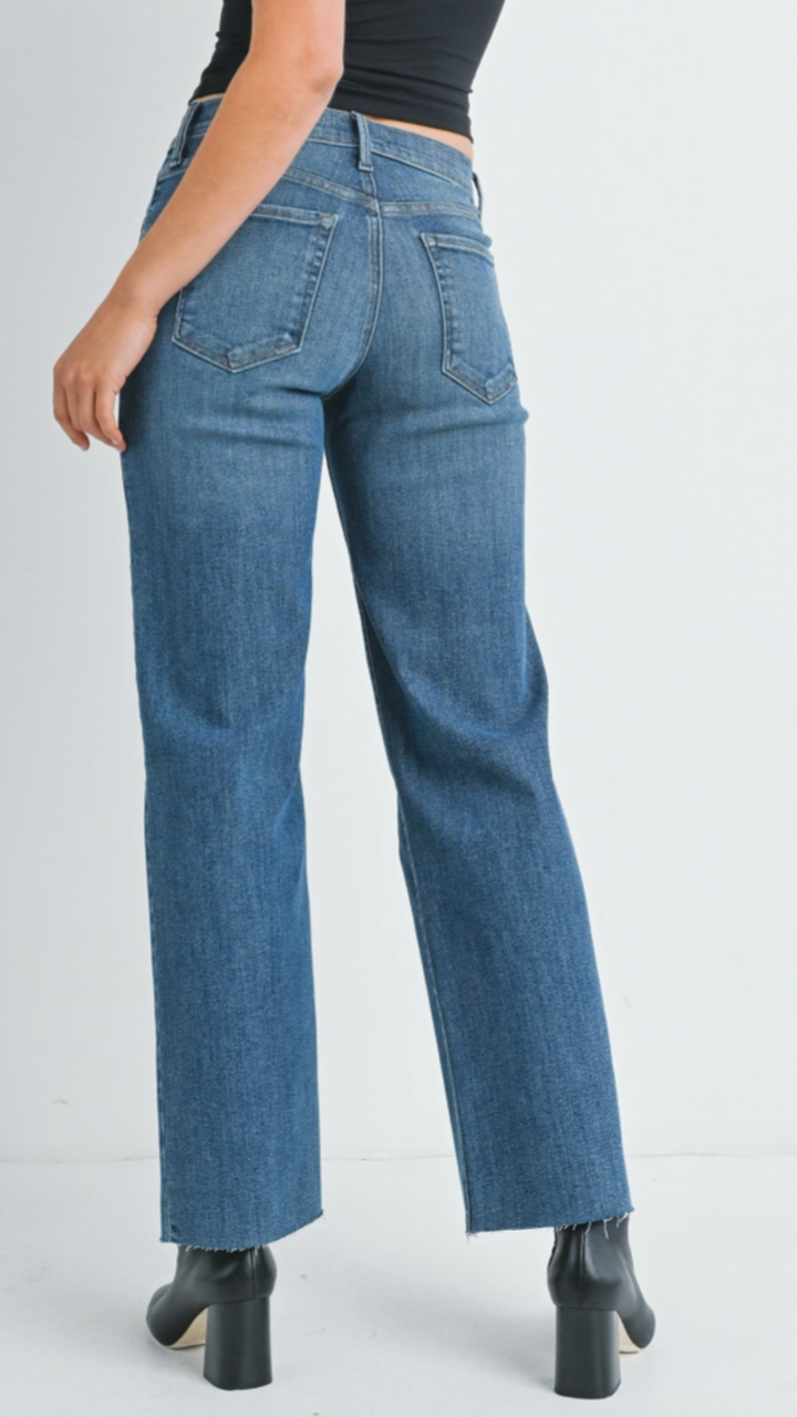Mid Rise Dark Wash Slim Palazzo Jeans