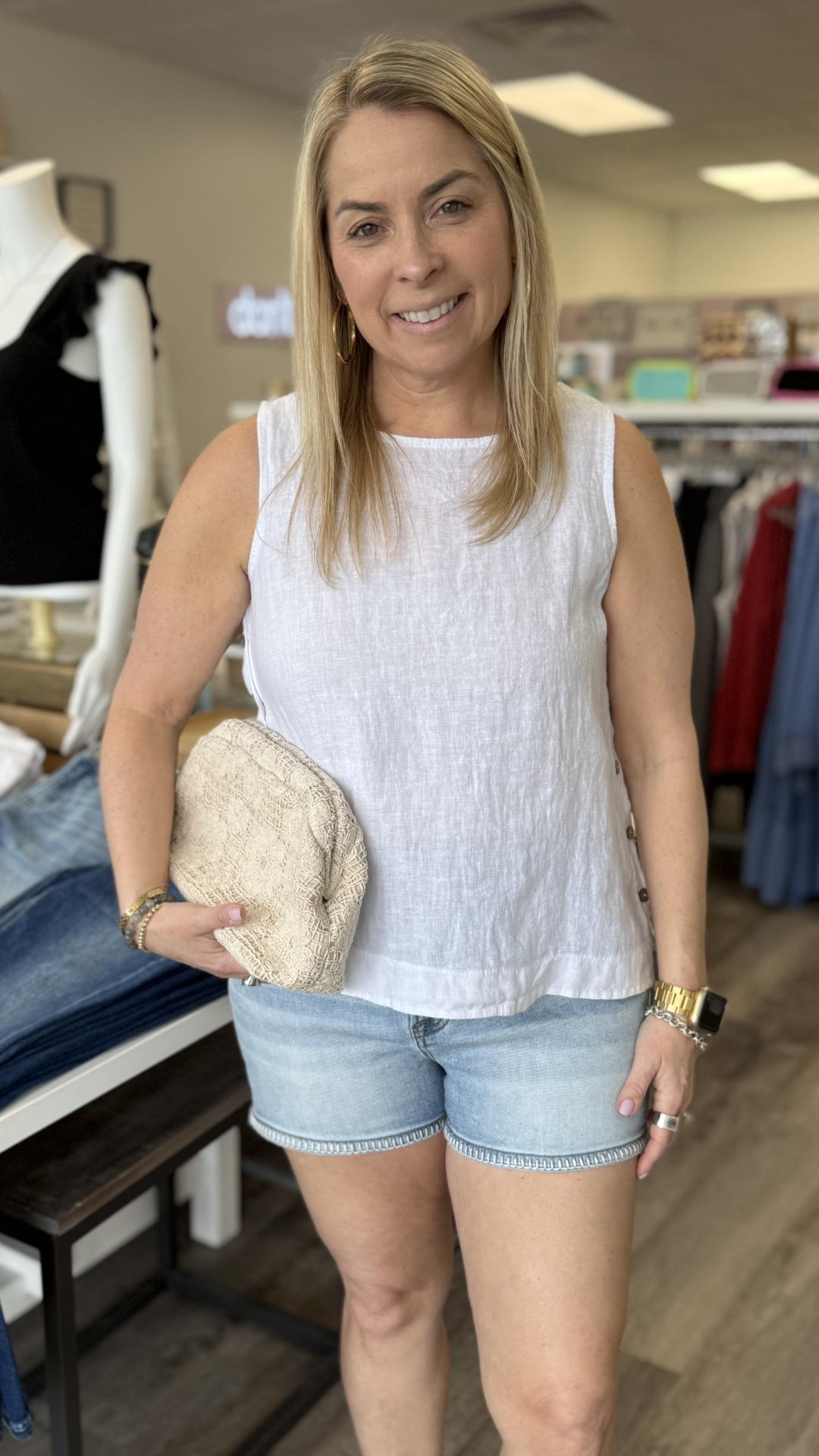 Crisp Linen Sleeveless Blouse With Side Buttons