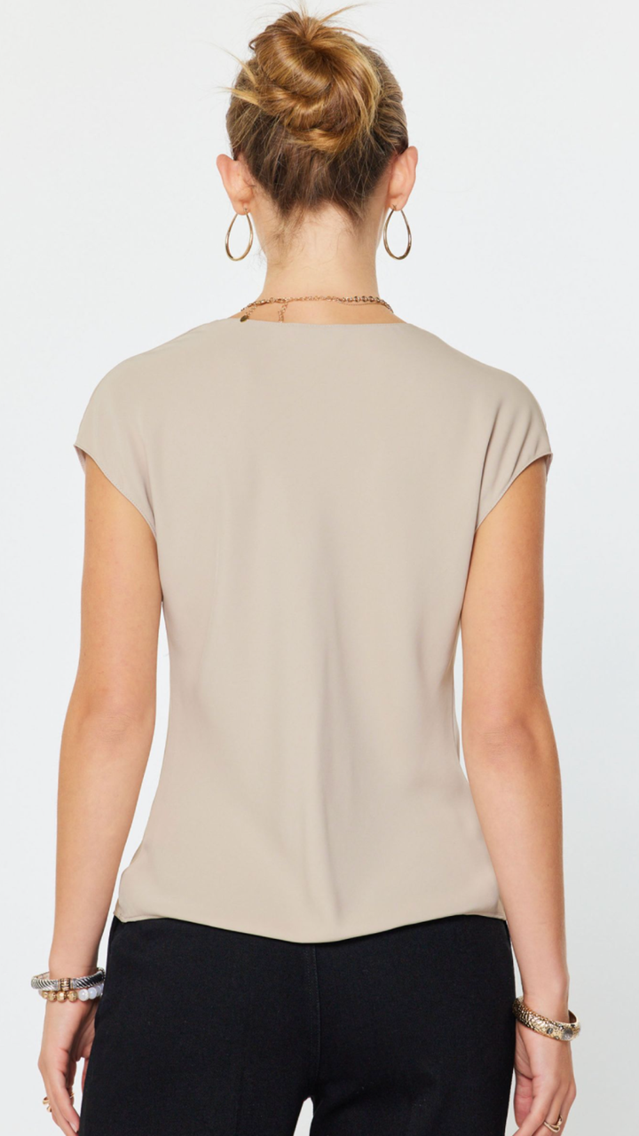 Taupe Draped Cowl Neck Blouse