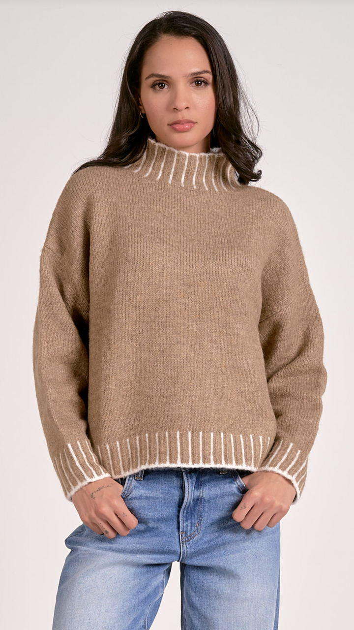 Soft Stitched Mock Neck Sweater