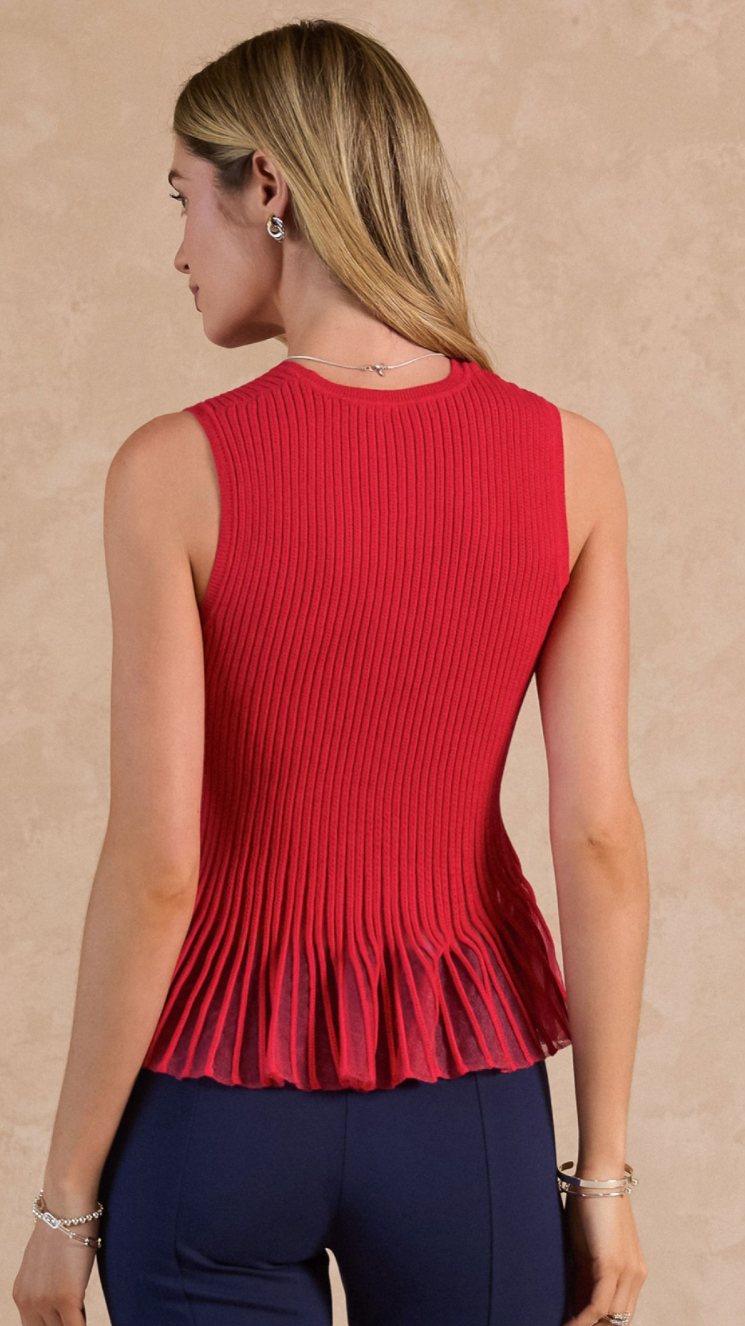 Ribbed Sheer Flared Peplum Hem Tank