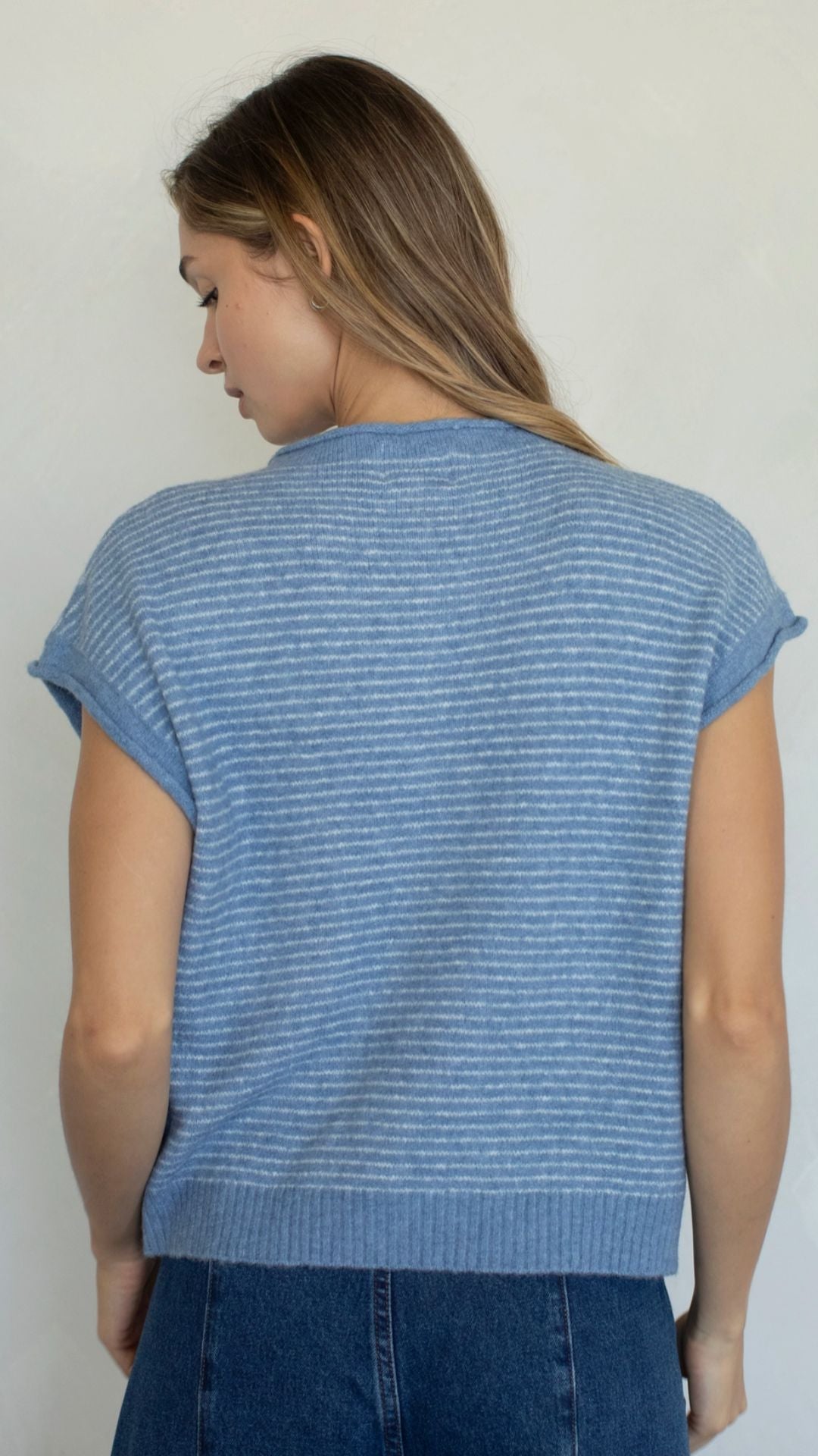 Dusty Blue Pin Striped Piper Vest Cardigan