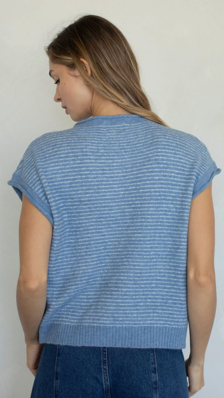 Dusty Blue Pin Striped Piper Vest Cardigan