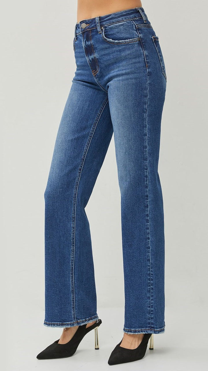 High Rise Dark Wash Full Length Straight Jeans