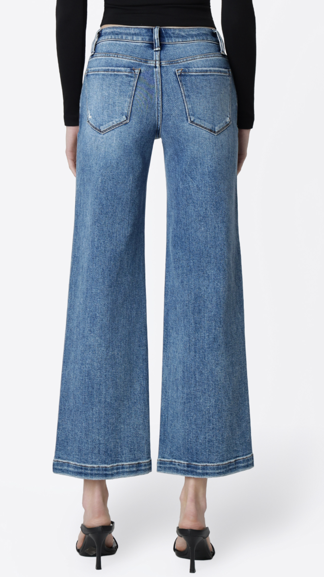 Mid Rise Medium Wash Ankle Wide Leg Jeans