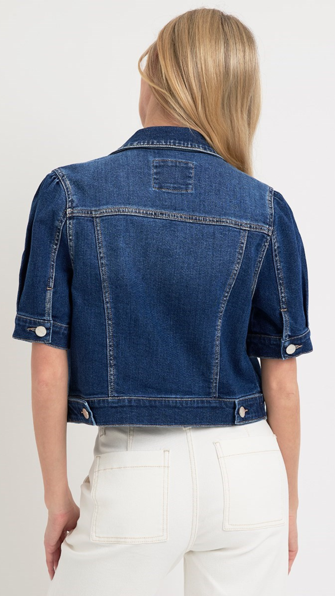 Puffed Short Sleeve Dark Denim Crop Jacket