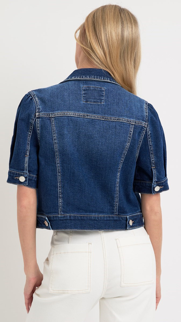 Puffed Short Sleeve Dark Denim Crop Jacket