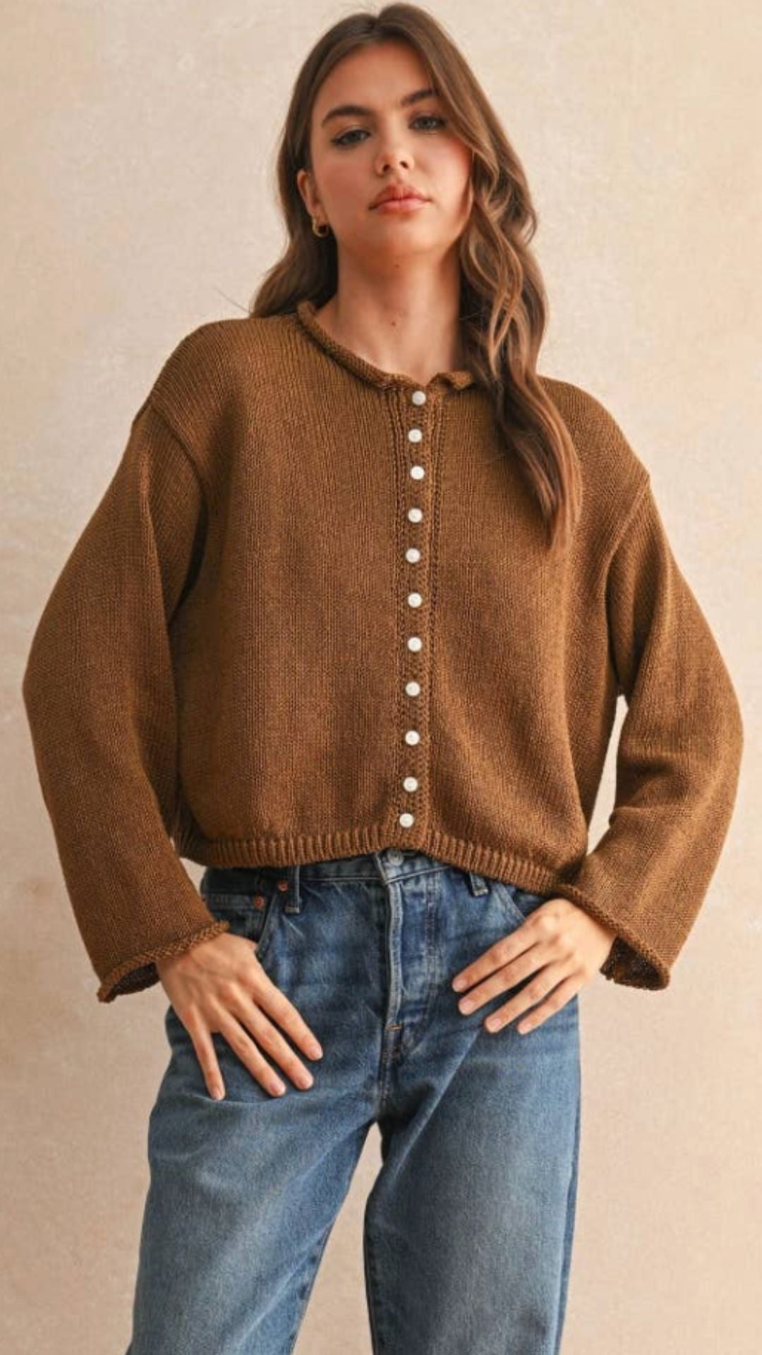 Mocha Mousse Lightweight Button Front Cardigan